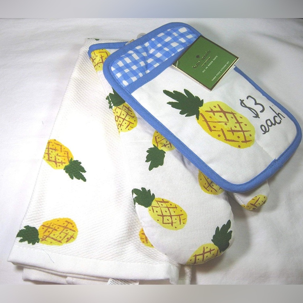kate spade Pineapple Kitchen Linen Set - White, Yellow, Blue - Picture 3 of 3
